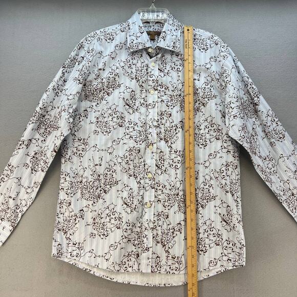 BLUE Pronto Uomo Dress Shirt Men's Size Large Blue and Brown Striped Paisley - Picture 4 of 11